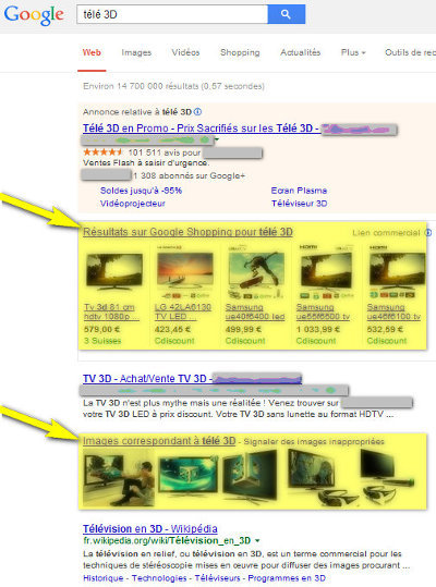 Résultats universels Google Shopping et Images